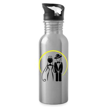 Newlyweds, Married Couple, Wedding - Water bottle with straw - silver - Right