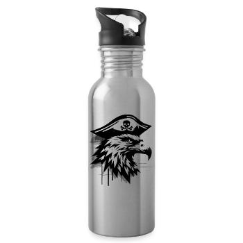 Eagle Head Pirate Buccaneer Graffiti Street Art - Water bottle with straw - silver - Right