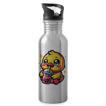 Cadeau Kawaii Bubble Tea Duck Boba Tea - Gourde avec paille intégrée - argent clair - Droite