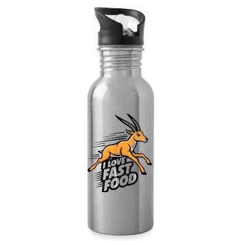 "I love fast food" funny antelope jumping - Water bottle with straw - silver - Right