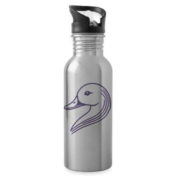 Tête de silhouette de cygne de canard minimaliste - Gourde avec paille intégrée - argent clair - Droite