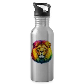 Löwe - Trinkflasche mit integriertem Trinkhalm - Lightsilver - Rechts