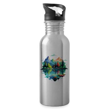 Serene Landscape Calm Tranquil Nature Outdoors - Water bottle with straw - silver - Right