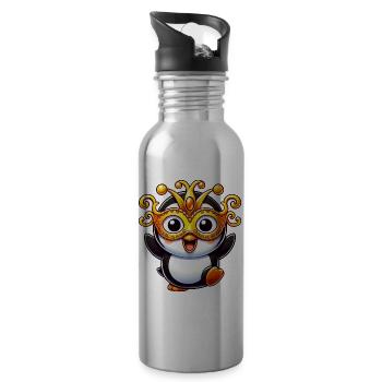 Mardi Gras Pinguin Maske Fasching Verkleidung - Trinkflasche mit integriertem Trinkhalm - Lightsilver - Rechts