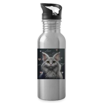 L’amour des chats – l’amour est dans mon cœur - Gourde avec paille intégrée - argent clair - Droite