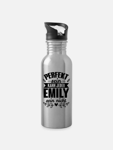 Emily - Perfekt Sein Kann Jeder Emily Sein Nicht - Trinkflasche mit integriertem Trinkhalm - Lightsilver