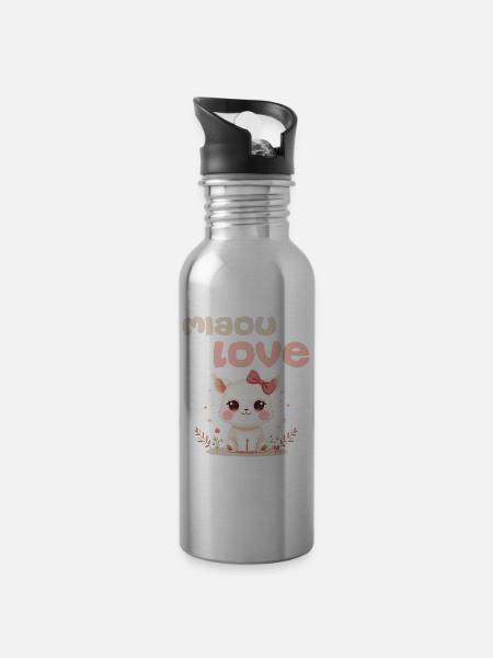 Personnage Miaou Love par Helfspawn - Gourde avec paille intégrée - argent clair
