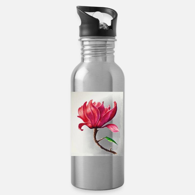 Magnolie - Trinkflasche mit integriertem Trinkhalm - Lightsilver