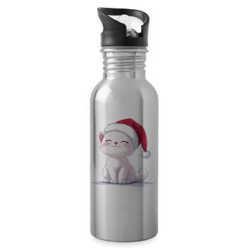 Cat Christmas Christmas Cat Cute Merry Catmas - Water bottle with straw - silver - Right