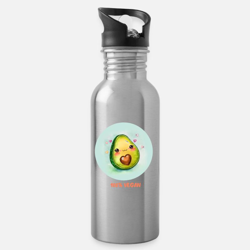 Vegane Avocado - Trinkflasche mit integriertem Trinkhalm - Lightsilver