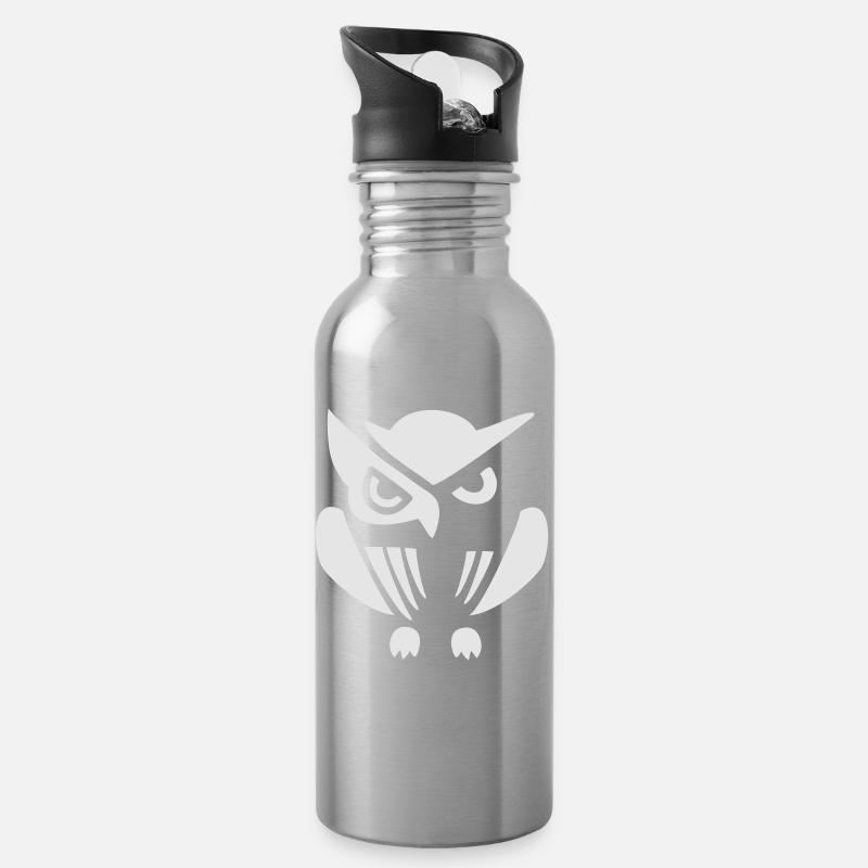 Fabelhafte Eulenillustration auf Druck - Trinkflasche mit integriertem Trinkhalm - Lightsilver