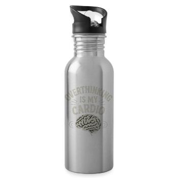 Überdenken ist mein Cardio-lustiger Spruch - Trinkflasche mit integriertem Trinkhalm - Lightsilver - Rechts