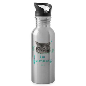 Humorous Cat Meme Design - I am famous - Water bottle with straw - silver - Right