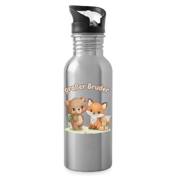 Big Brother Bear and Fox - Water bottle with straw - silver - Right