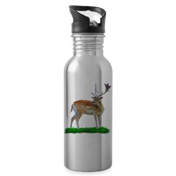 Forest deer watercolor style - Water bottle with straw - silver - Right