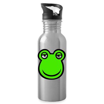 grenouille crapaud sourire drôle bande dessinée heureux cool - Gourde avec paille intégrée - argent clair - Droite