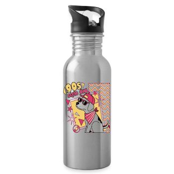 Retro 90er Jahre Hund mit Sonnenbrille - Trinkflasche mit integriertem Trinkhalm - Lightsilver - Rechts
