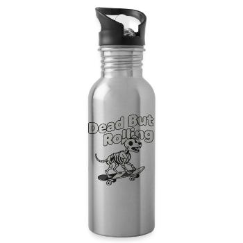 Skeleton dog on skateboard - Water bottle with straw - silver - Right