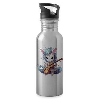 Violine spielendes Einhorn - Trinkflasche mit integriertem Trinkhalm - Lightsilver - Rechts