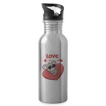 Koala Heart in Colour - Water bottle with straw - silver - Right