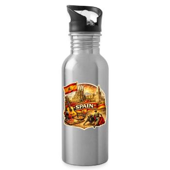 Spain Heritage Collage - Water bottle with straw - silver - Right