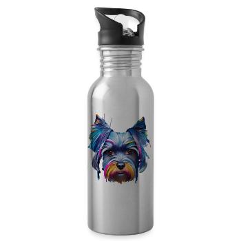 Miniature Schnauzer Dog Colorful Pop Art Portrait - Water bottle with straw - silver - Right