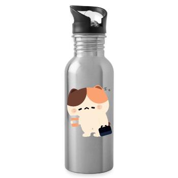 Müde Tortiie-Katze - Trinkflasche mit integriertem Trinkhalm - Lightsilver - Rechts