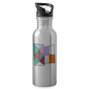 Geometric Quilt Block Mosaic - Water bottle with straw - silver - Right