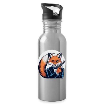 Renard en smoking avec pistolet - Gourde avec paille intégrée - argent clair - Droite