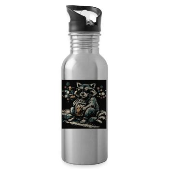 Lustiger Waschbär trinkt Eiskaffee - Trinkflasche mit integriertem Trinkhalm - Lightsilver - Rechts