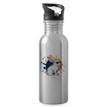 Cooler Hase mit Gläsern und Spritzern - Trinkflasche mit integriertem Trinkhalm - Lightsilver - Rechts