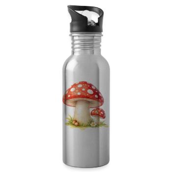 Fliegenpilz Illustration Roter Pilz Naturmotiv   - Trinkflasche mit integriertem Trinkhalm - Lightsilver - Rechts