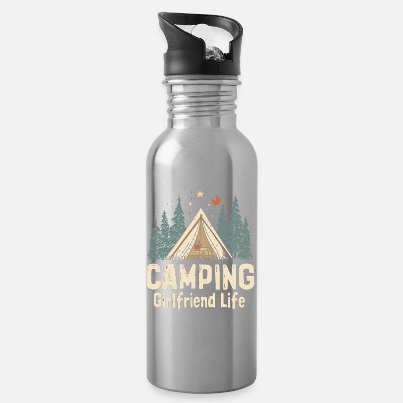 Camping Freundin Spruch Camping Girlfriend Life Ca - Trinkflasche mit integriertem Trinkhalm - Lightsilver