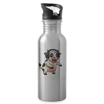 Dancing cow with DJ mood Funny sayings - Water bottle with straw - silver - Right