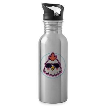 Rooster in Neon Pink Glasses - Water bottle with straw - silver - Right