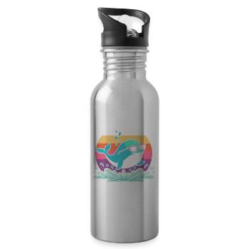 Whale Surf Retro Rainbow - Trinkflasche mit integriertem Trinkhalm - Lightsilver - Rechts
