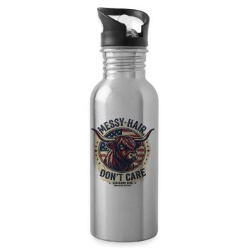 Messy Hair Highland Cow Americana - Water bottle with straw - silver - Right