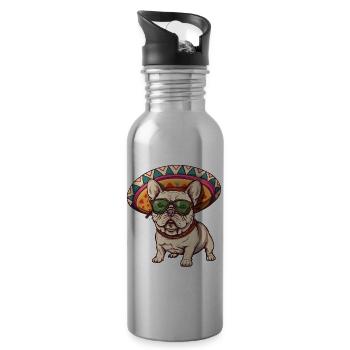 Sombrero de chien Buldog français - Gourde avec paille intégrée - argent clair - Droite