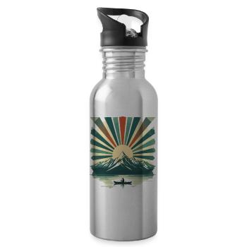 Sunrise over mountain lake - Water bottle with straw - silver - Right