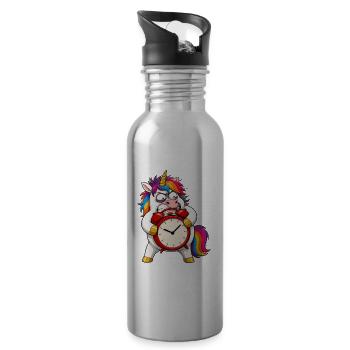 Grumpy Unicorn Alarm Clock Meltdown - Water bottle with straw - silver - Right