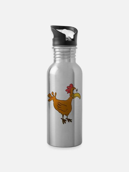huhn - Trinkflasche mit integriertem Trinkhalm - Lightsilver