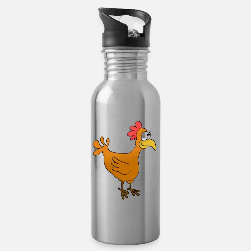 huhn - Trinkflasche mit integriertem Trinkhalm - Lightsilver