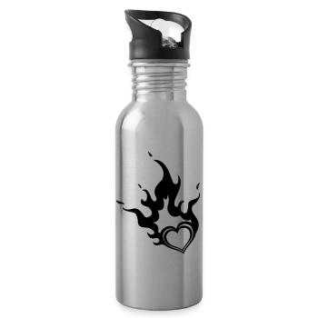 burning heart - Water bottle with straw - silver - Right