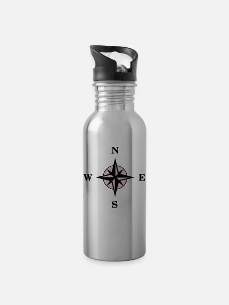 Compass - Water bottle with straw - silver