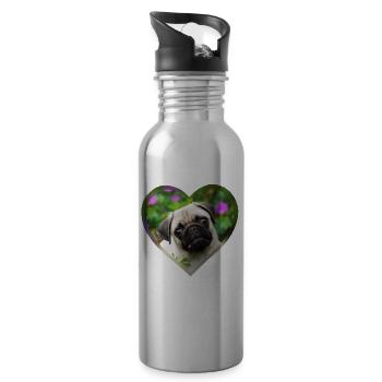 Lustiger Mops Welpe Hund Foto Porträt mit Herz - Trinkflasche mit integriertem Trinkhalm - Lightsilver - Rechts