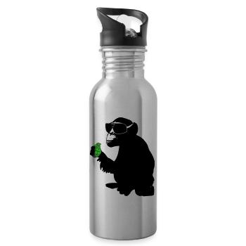 monkey with hand grenade - Water bottle with straw - silver - Right