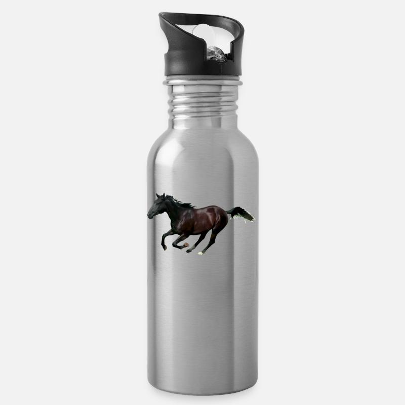 Pferd - Trinkflasche mit integriertem Trinkhalm - Lightsilver