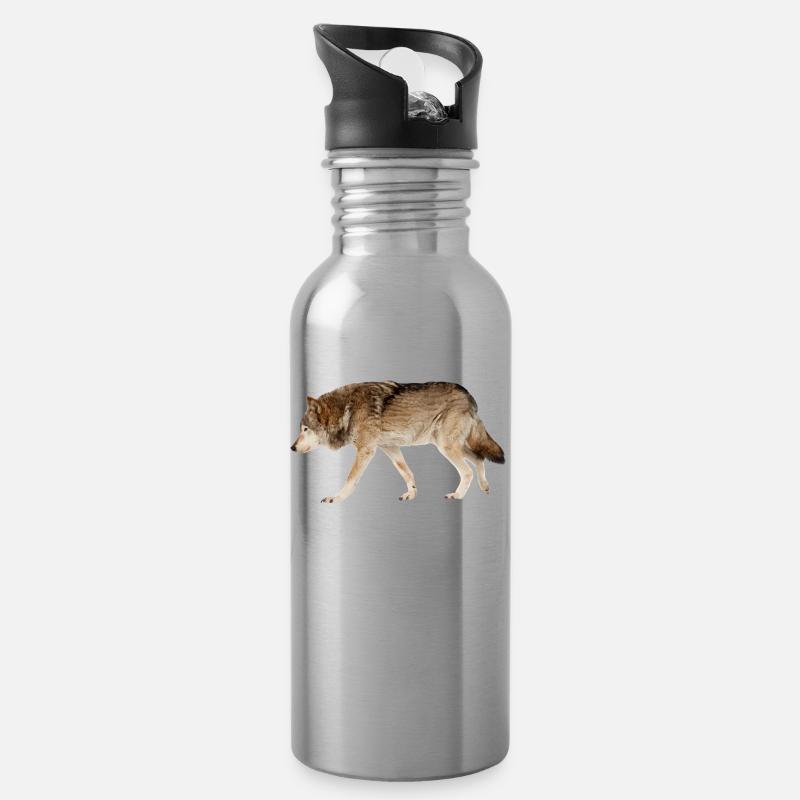 Wolf - Trinkflasche mit integriertem Trinkhalm - Lightsilver