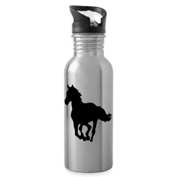 horse horse silhouette shadow shadow8 - Water bottle with straw - silver - Right