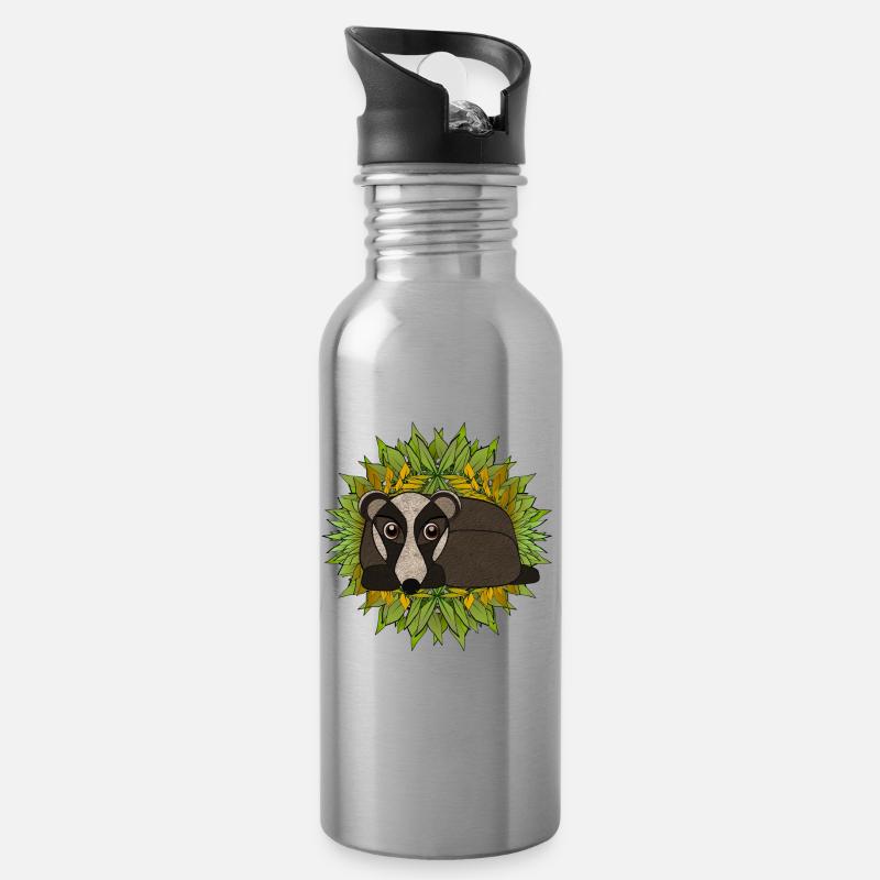 Dachs in seiner Höhle - Trinkflasche mit integriertem Trinkhalm - Lightsilver
